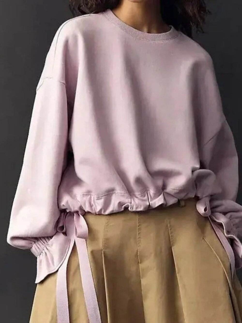 Anthropologie Maeve NWT Purple Big Top Cinch Tie Sides Ruffle Sleeve Sweatshirt